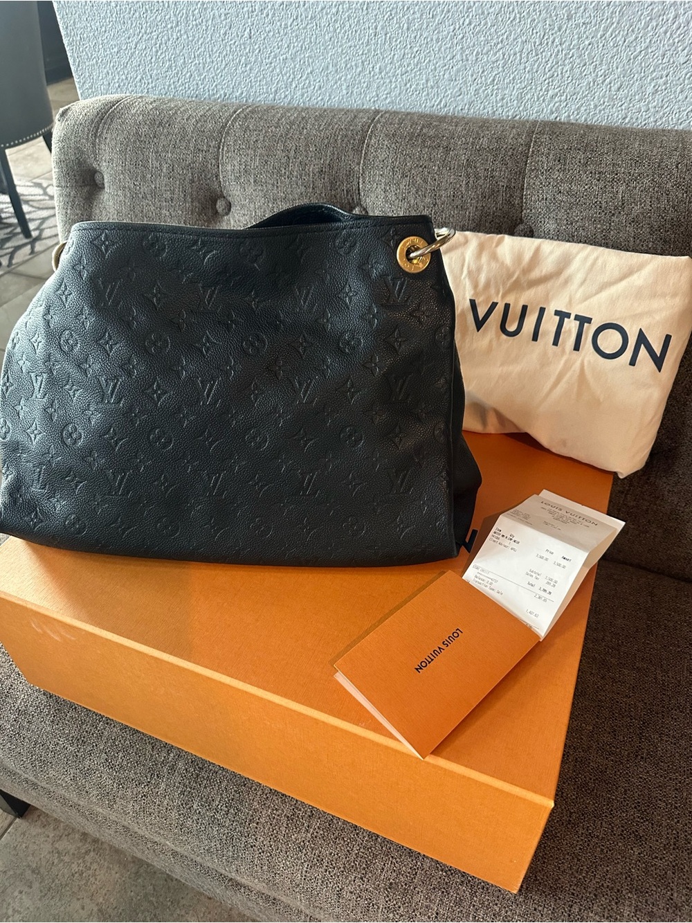 Louis Vuitton Black Embossed Monogram Shoulder Bag with Gold Eyelet Detail